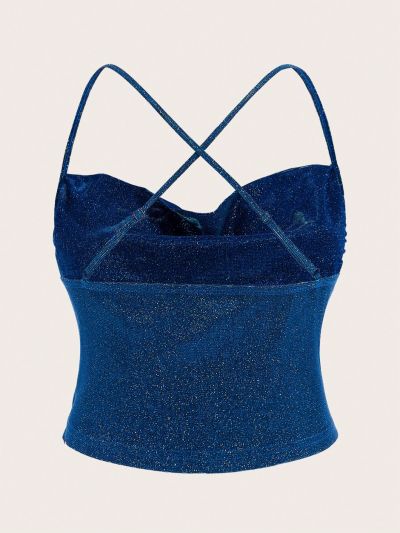 SHEIN CURVE+ Plus Size Sparkly Drape Neck Camisole Top