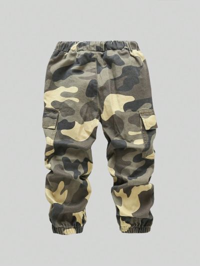 Young Boys' Green Street Style Camo Waist & Cuff Drawstring Jeans