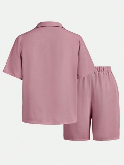 SHEIN Kids FANZEY Tween Boys' Slim Fit Short Sleeve Suit With Shorts, Gentleman Style Outfit Set