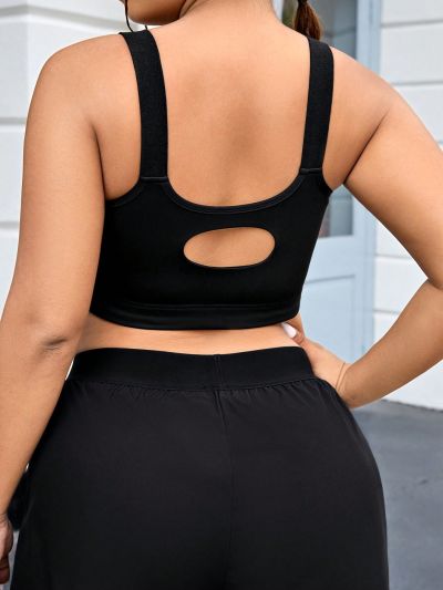 Plus Solid Cutout Back Sports Bra