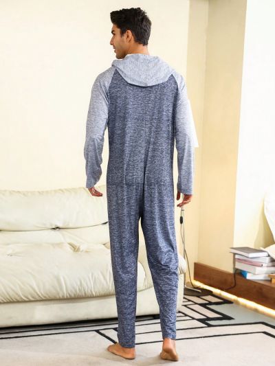Men's Hooded Letter Print Jumpsuit Lounge Wear