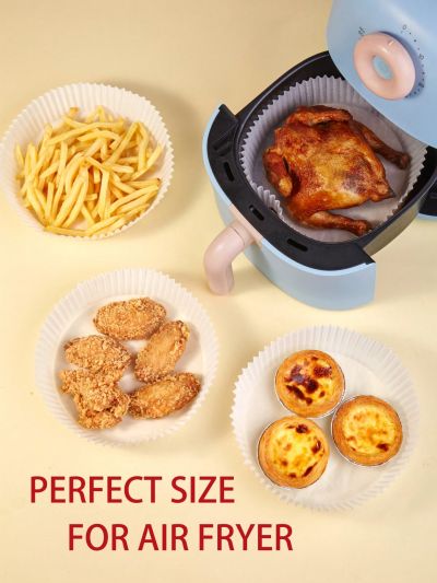 SHEIN Basic living 50pcs Paper Parchment,8inch Air Fryer Liner,Non-Stick Parchment Paper in White color
