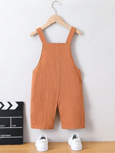 SHEIN Kids HYPEME Boys' Fashion Streetwear Double Layered Gauze Dungarees With Suspenders, Suitable For Summer