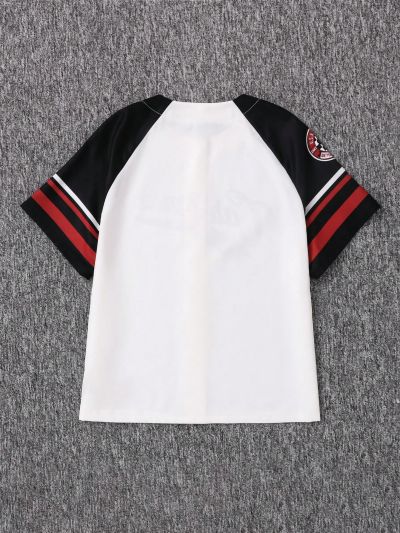 SHEIN Teen Girls' Woven Patchwork Letter Print Casual Shirt