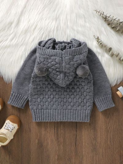 Baby Boy Pom pom Patched Hooded Cardigan