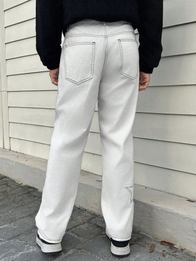 Manfinity Hypemode Men's Pure Color Jeans With Star Print