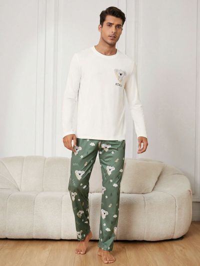 Koala Print Long Sleeves And Trousers Men's Home Wear Suit