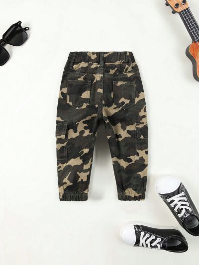 Baby Boy Camouflage Cargo Style Denim Joggers With Cargo Pockets
