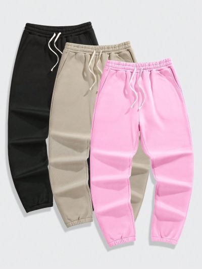 Men's 3pcs/Set Drawstring Waist Slant Pockets Sweatpants
