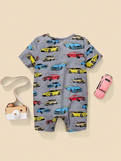SHEIN Baby Boy Casual Car Printed Romper