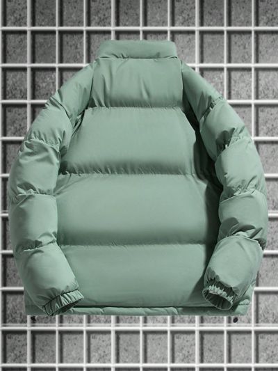 Manfinity Men'S Plus Size Solid Color Zipper Closure Stand Collar Coat Jacket