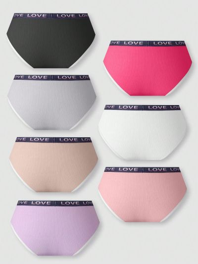 Big Girls' 7pcs/Set Color Block Letter Print Triangle Panties