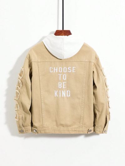 Boys' Letter Print Trimmed Denim Jacket With Slim Fit