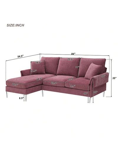 84 " Convertible Sectional Sofa, Modern Chenille L-Shaped Sofa Couch with Reversible Chaise Lounge, Fit for Living Room, Apartment(2 Pillows)