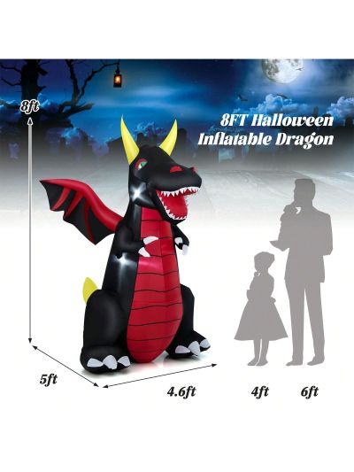 Gymax 8FT Halloween Outdoor Blow Up Giant Dragon Holiday Decor w/ Wings & LED Lights