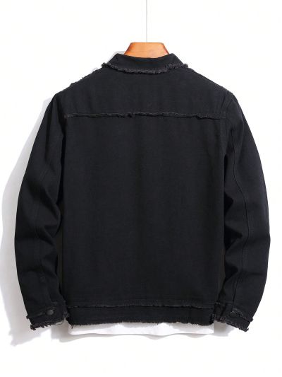 Men's Solid Color Button-front Denim Jacket