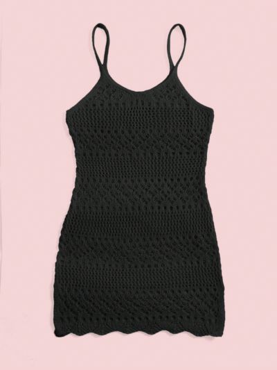SHEIN Teen Girls Hollow Out Scallop Trim Crochet Cami Cover Up Dress