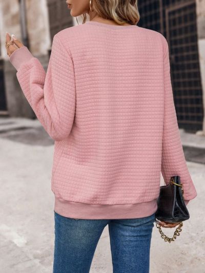 Button Half Placket Long Sleeve Sweatshirt