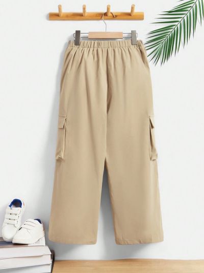 SHEIN Boys' Casual Loose Fit Striped Woven Pants With Letter Patched, Spring/Autumn