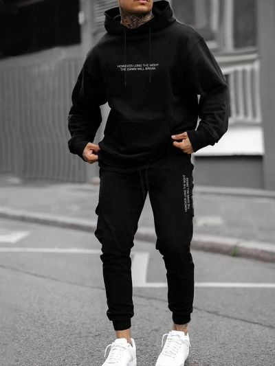 Extended Sizes Men's Plus Size Drop Shoulder Hoodie & Jogger Pants Set, Plus Size