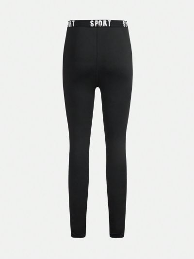 Teen Boy Letter Tape Waist Sport Leggings