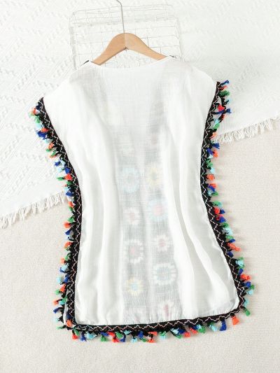 Tween Girl's Crochet Flower Pattern Open Front Kimono