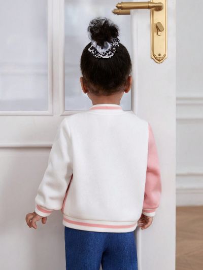 SHEIN Baby Girl Casual Cute Bear Zhangzai Color Matching Baseball Uniform Jacket