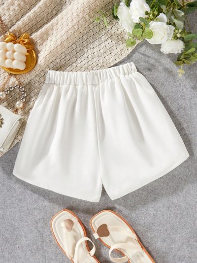 SHEIN Kids Nujoom Tween Girls' Double Breasted Button Decoration Shorts