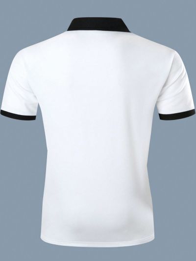 Extended Sizes Men Plus Slogan Graphic Contrast Collar Quarter Zip Polo Shirt