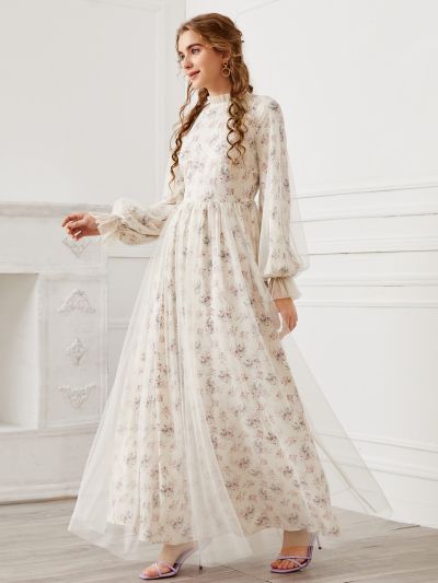 SHEIN Ditsy Floral Mesh Overlay Dress