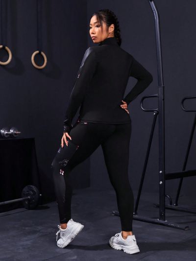 Yoga High Street Women'S Plus Size Floral Printed Long Sleeve Top And Pants Tracksuit Set