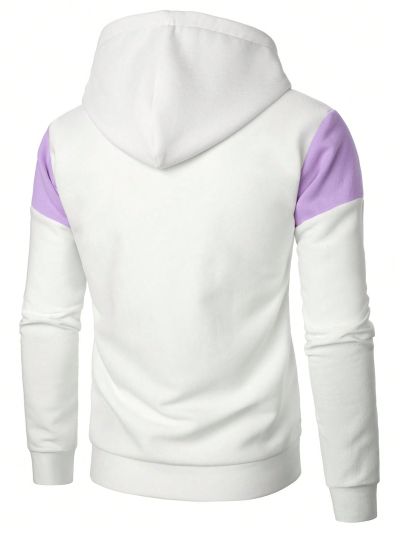 Men's Hooded Sweatshirt With Kangaroo Pocket And Color Block Design