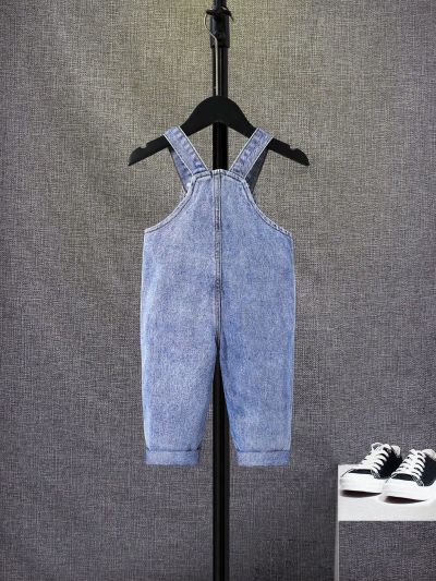 SHEIN Baby Boy Denim Overalls With Distressed Wash