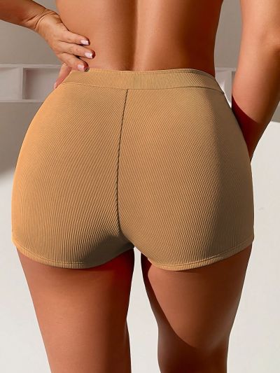 SHEIN Swim Basics Solid Color Rib Knit Bikini Bottom Carnival