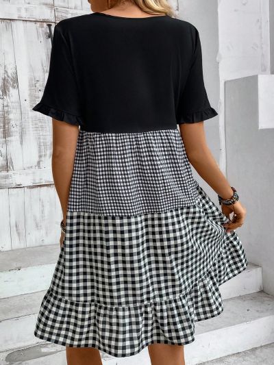 Plaid Printed Women's V-Neck Dress