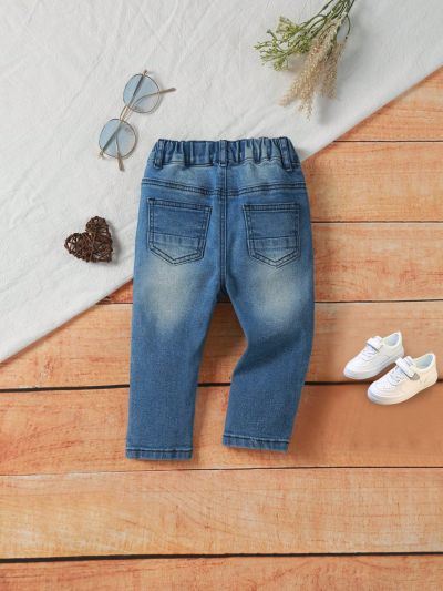 Baby Boys' Street-Style Cool Elastic Skinny Jeans With Heavy Washed And Slashed Details
