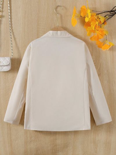 SHEIN Kids EVRYDAY Girls' (big Kids) Single-breasted Coat With Faux Pockets