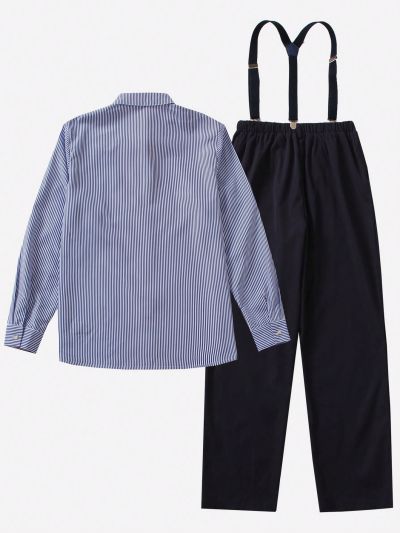 Teen Boys Striped Bow Front Shirt & Suspender Pants