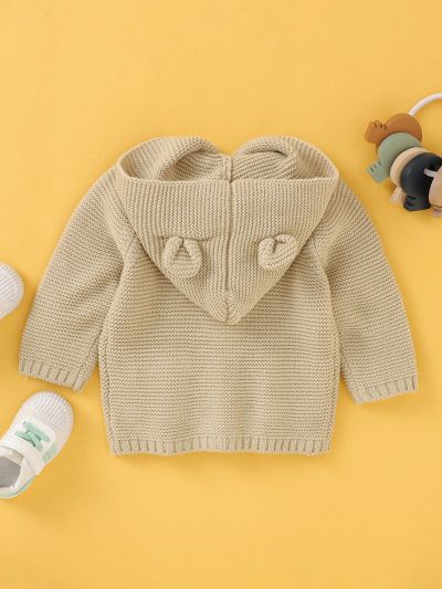 Baby Boy Pocket Front 3D Patched Hooded Cardigan