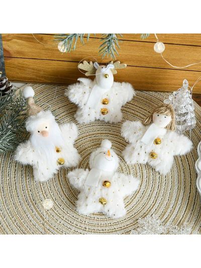 1pc Christmas Creative White Plush Five-pointed Star Bell Doll Ornament For Christmas Tree Decoration