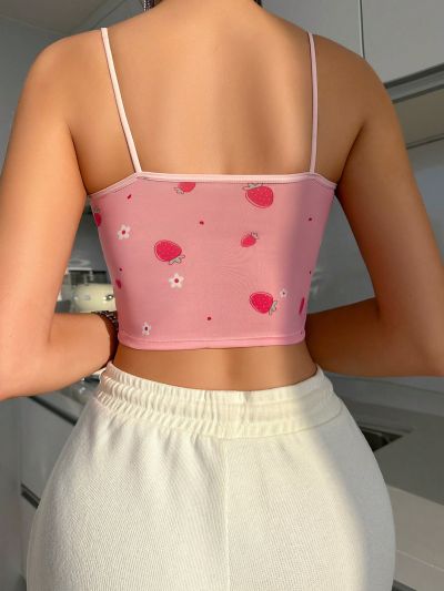 Strawberry Pattern Ruffled Tank Top