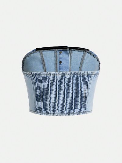 Teen Girls' Denim Bandeau Top With Front Button Closure