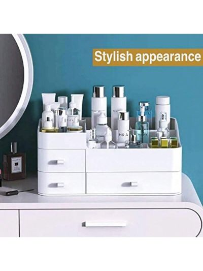 Makeup Organizer for Vanity, Large Countertop Organizer with Drawers, Cosmetics Storage for Skin Care, Brushes, Eyeshadow, Lotions, Lipstick,Nail Polish.Great for Dresser, Bathroom, Bedroom (White)