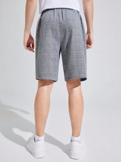 SHEIN Teenage Boys' Casual Loose Weave Plaid Straight Shorts