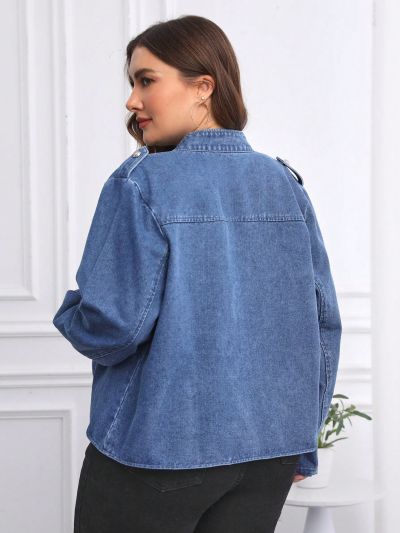 SHEIN LUNE Women's Plus Size Button Decorated Denim Jacket