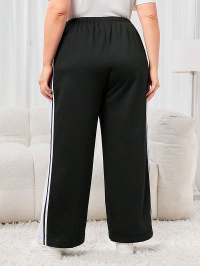 SHEIN Mulvari Black High Waisted Fashionable Sweatpants With Side Stripes