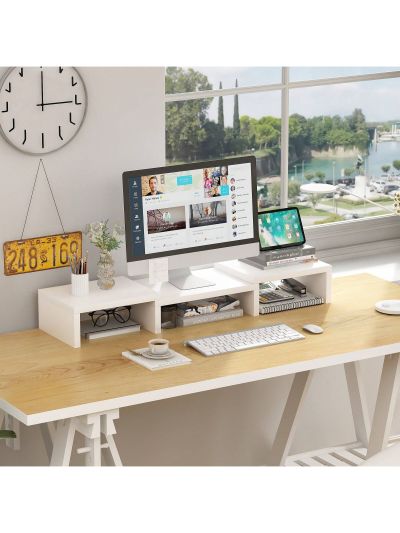 SUPERJARE Dual Monitor Stand Riser, Adjustable Length and Angle Screen Stand, for Laptop Computer/TV/PC/Printer