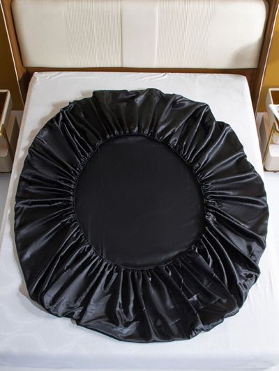 Plain Satin Fitted Sheet Set Without Filler, Black Simple Bedding Set For Bedroom