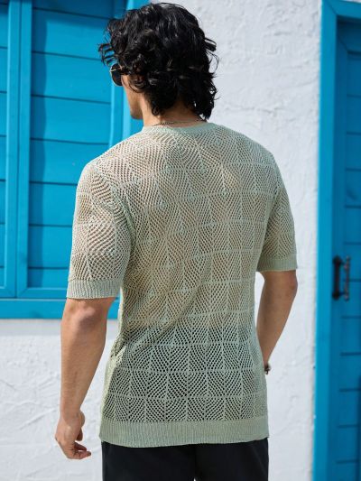 Men'S Short Sleeve Knitted Hollow Out Top