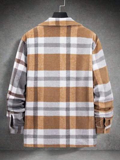 Men Plaid Print Pocket Patched Shacket